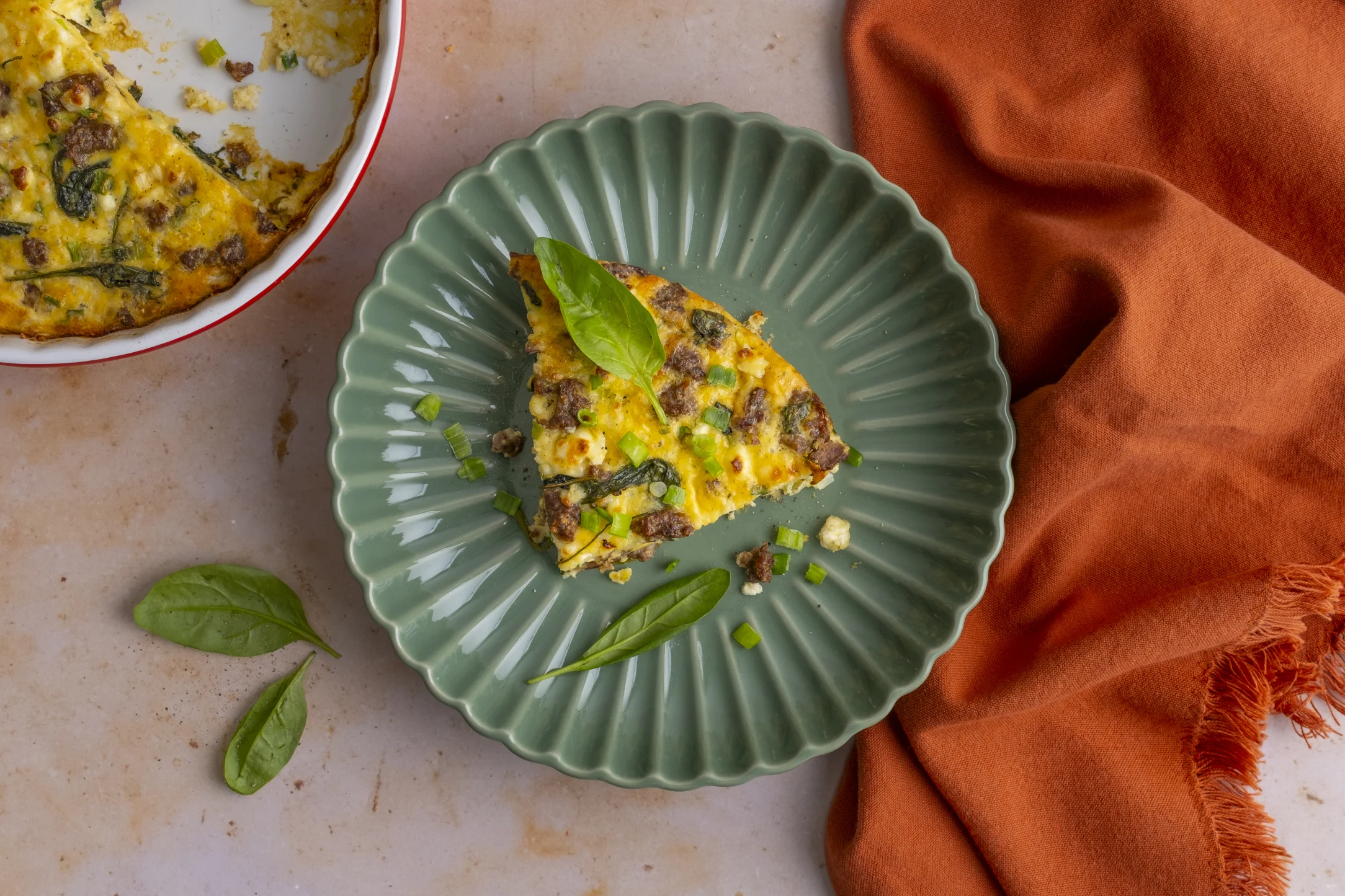 High-Protein Sausage and Cottage Cheese Frittata with Baby Spinach