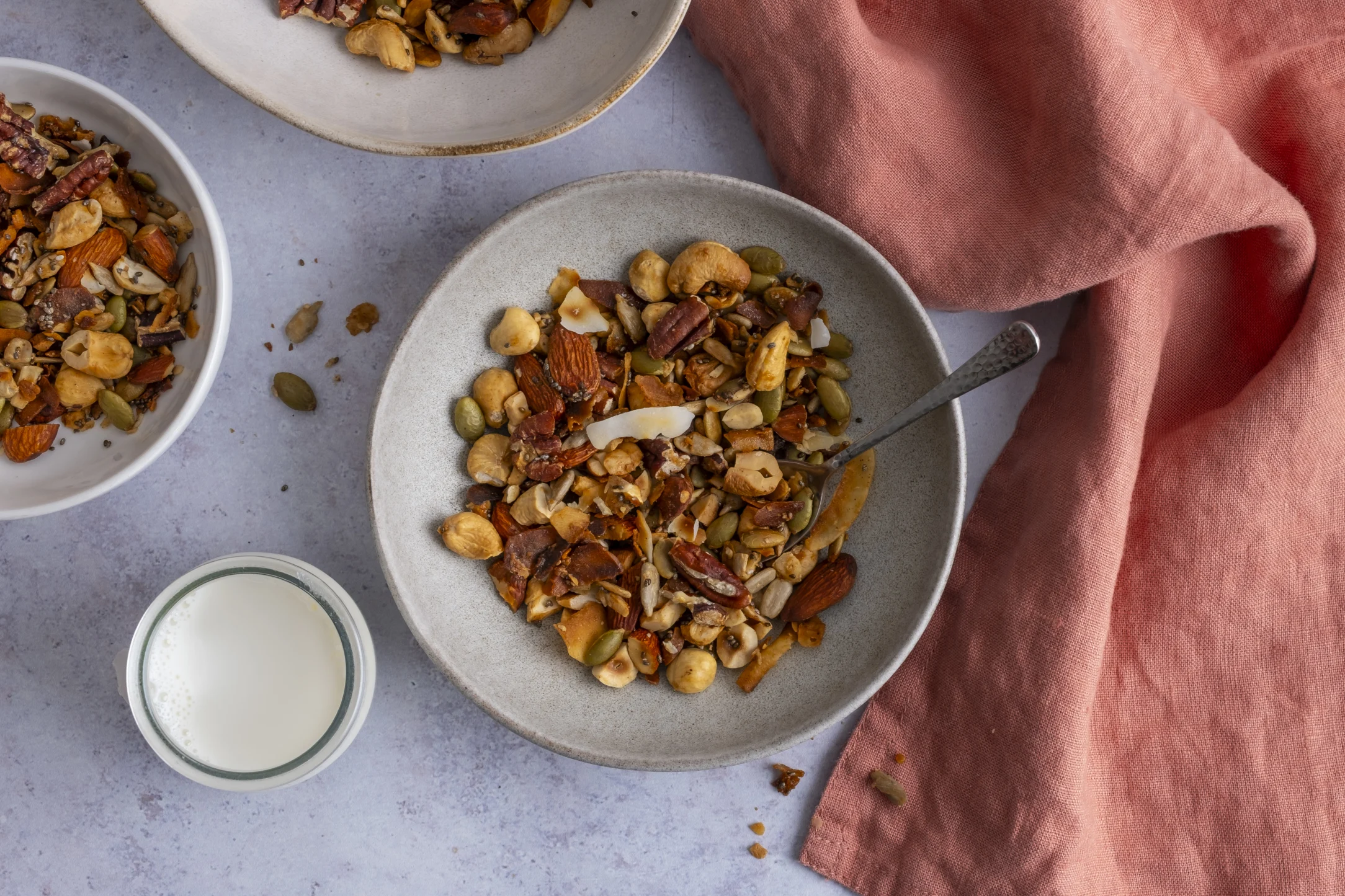 Grain-free Breakfast Granola with Mixed Nuts, Seeds and Coconut Flakes