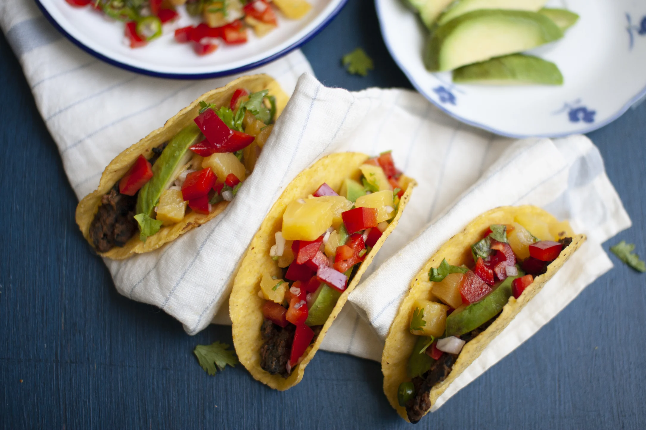 Spicy Re-fried Bean Tacos with Pineapple Salsa