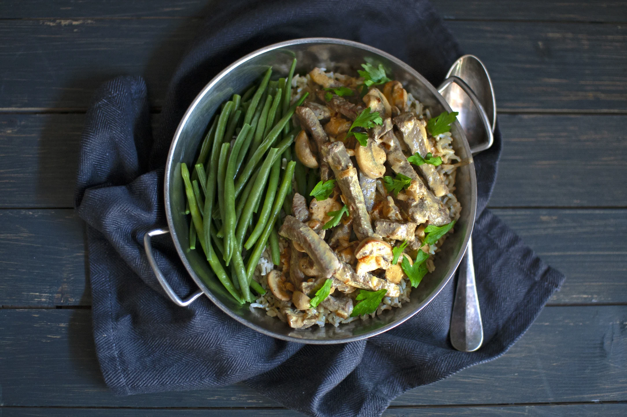 Beef Stroganoff with Brown Rice and Green Beans