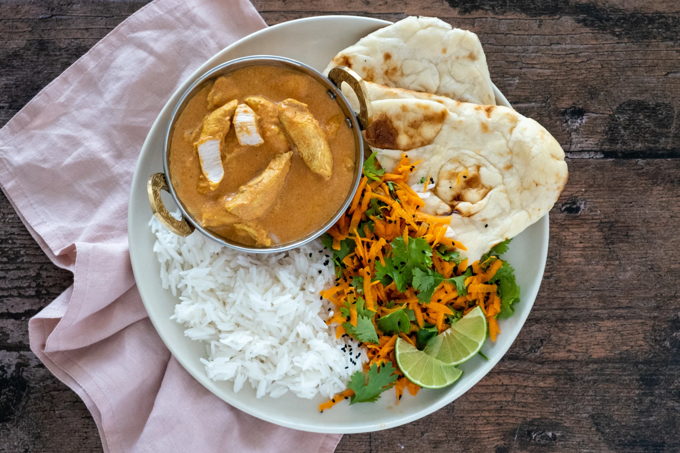 Butter Chicken Curry with Basmati Rice and Naan Bread