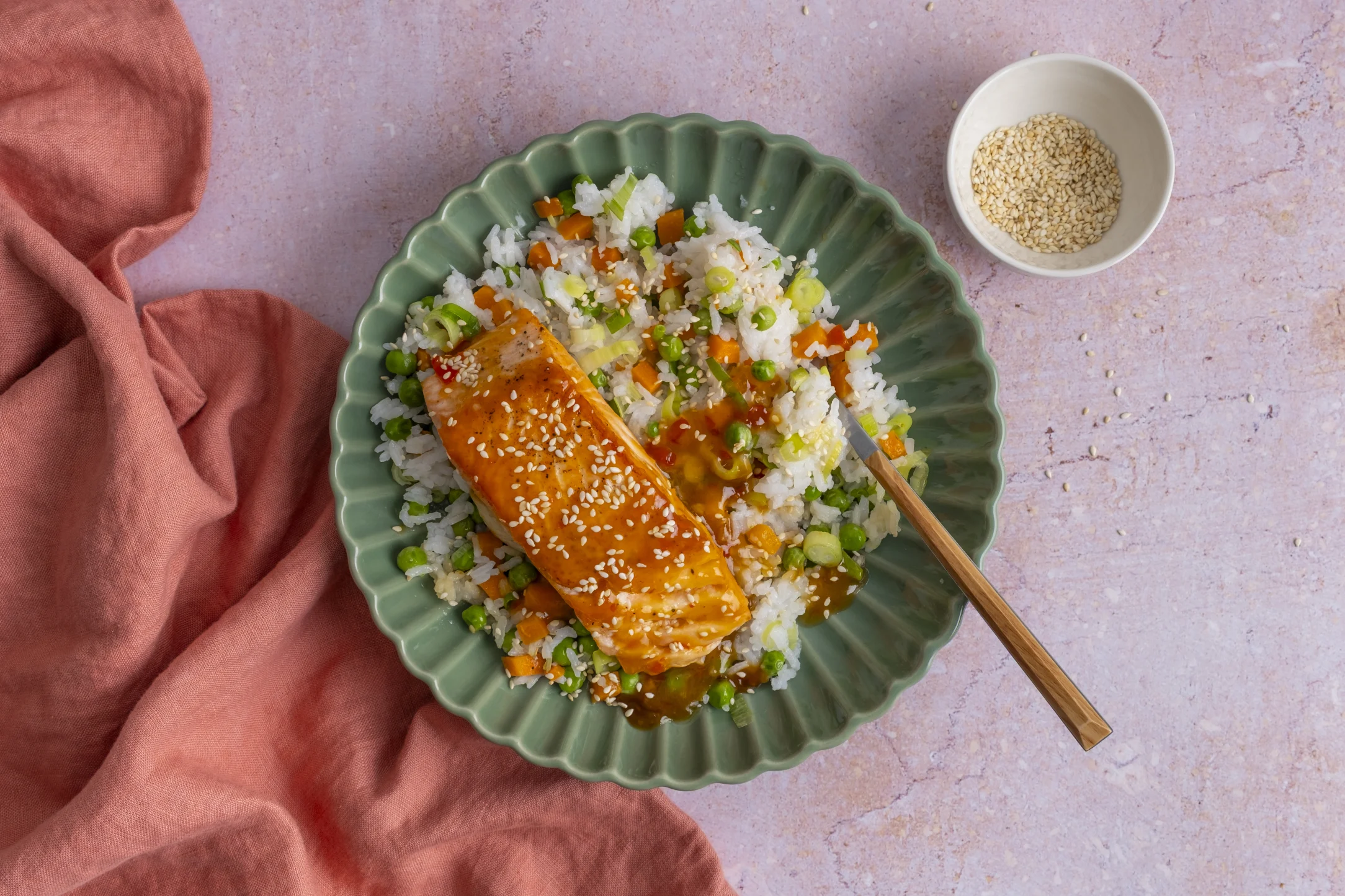 Sweet Chilli Salmon with Veggie Jasmine Rice