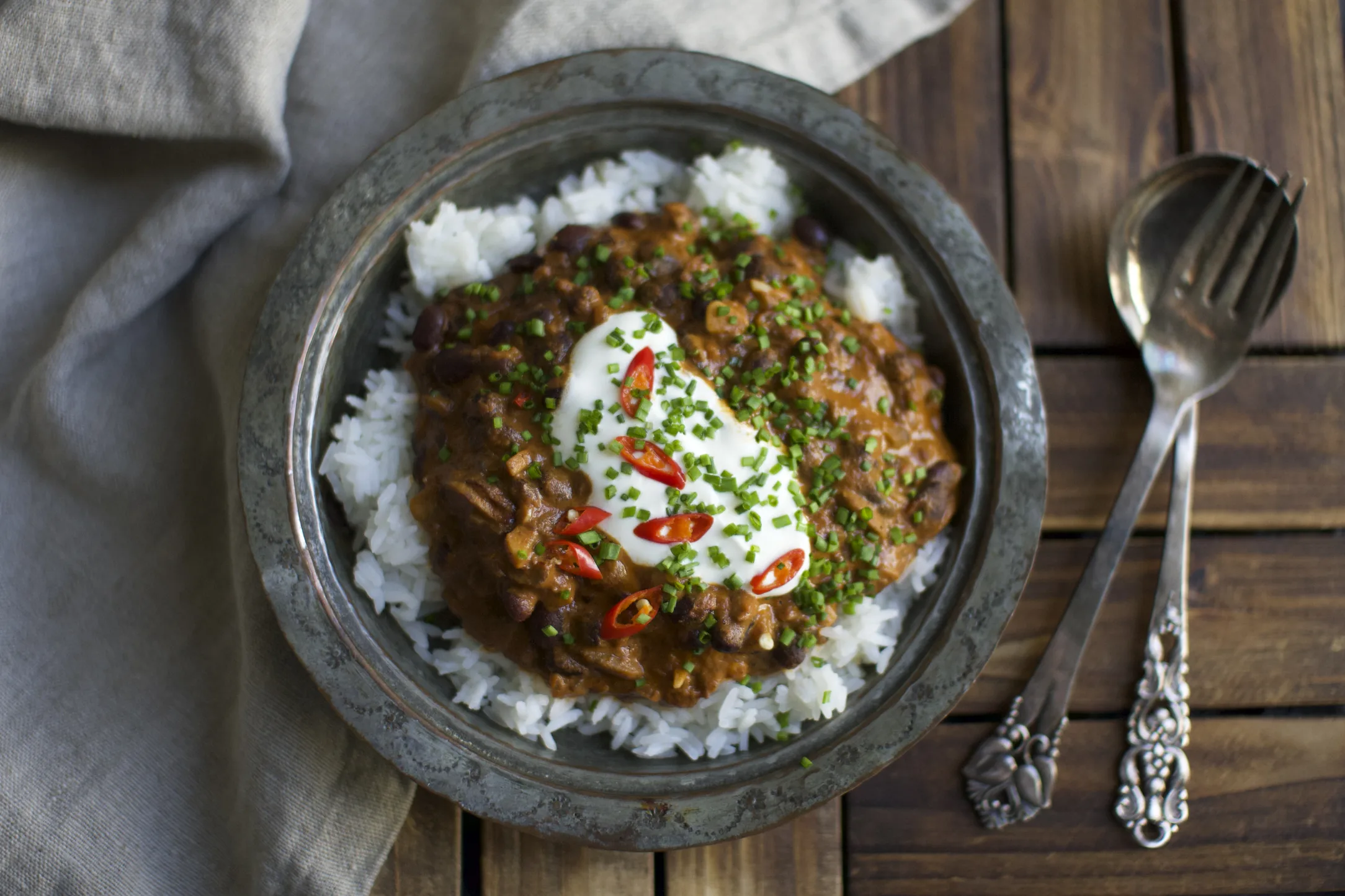Black Bean and Mushroom Chilli with Jasmine Rice