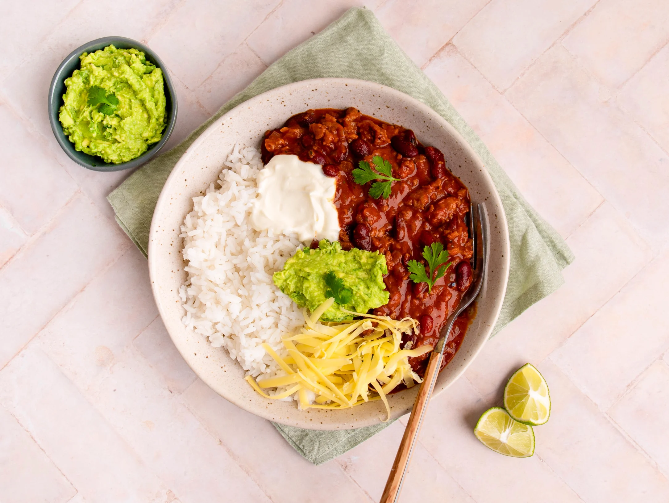 Classic Beyond Meat Chilli Con Carne with Rice, Guacamole and Sour Cream