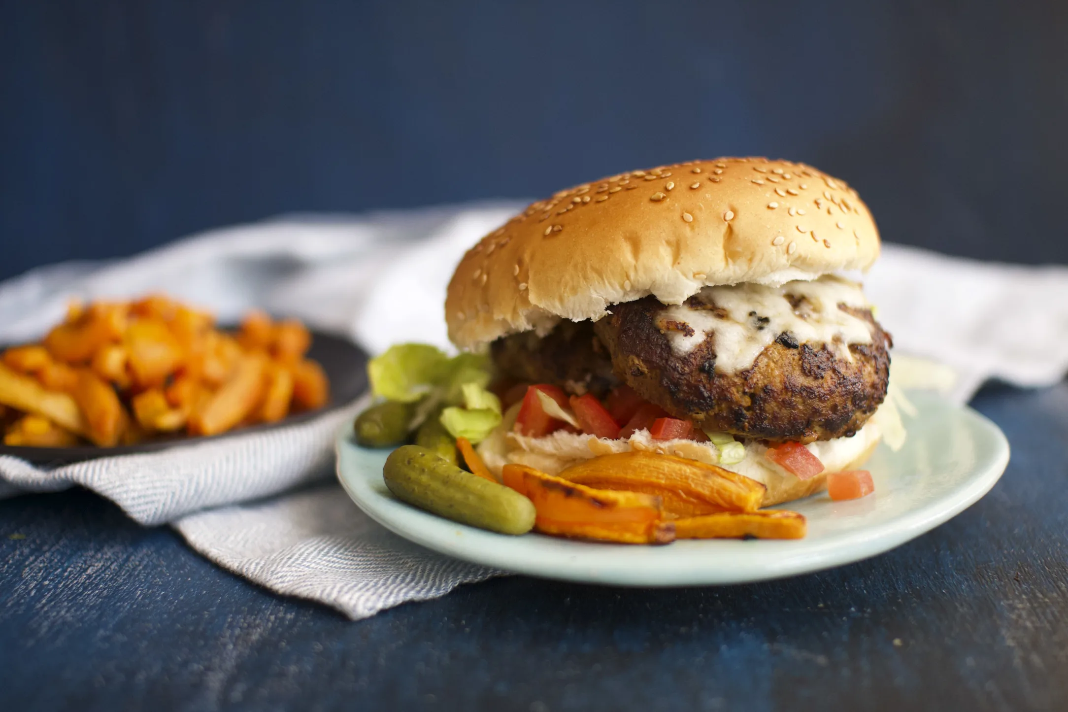 Homemade Beef and Carrot Burgers with Sweet Potato Fries