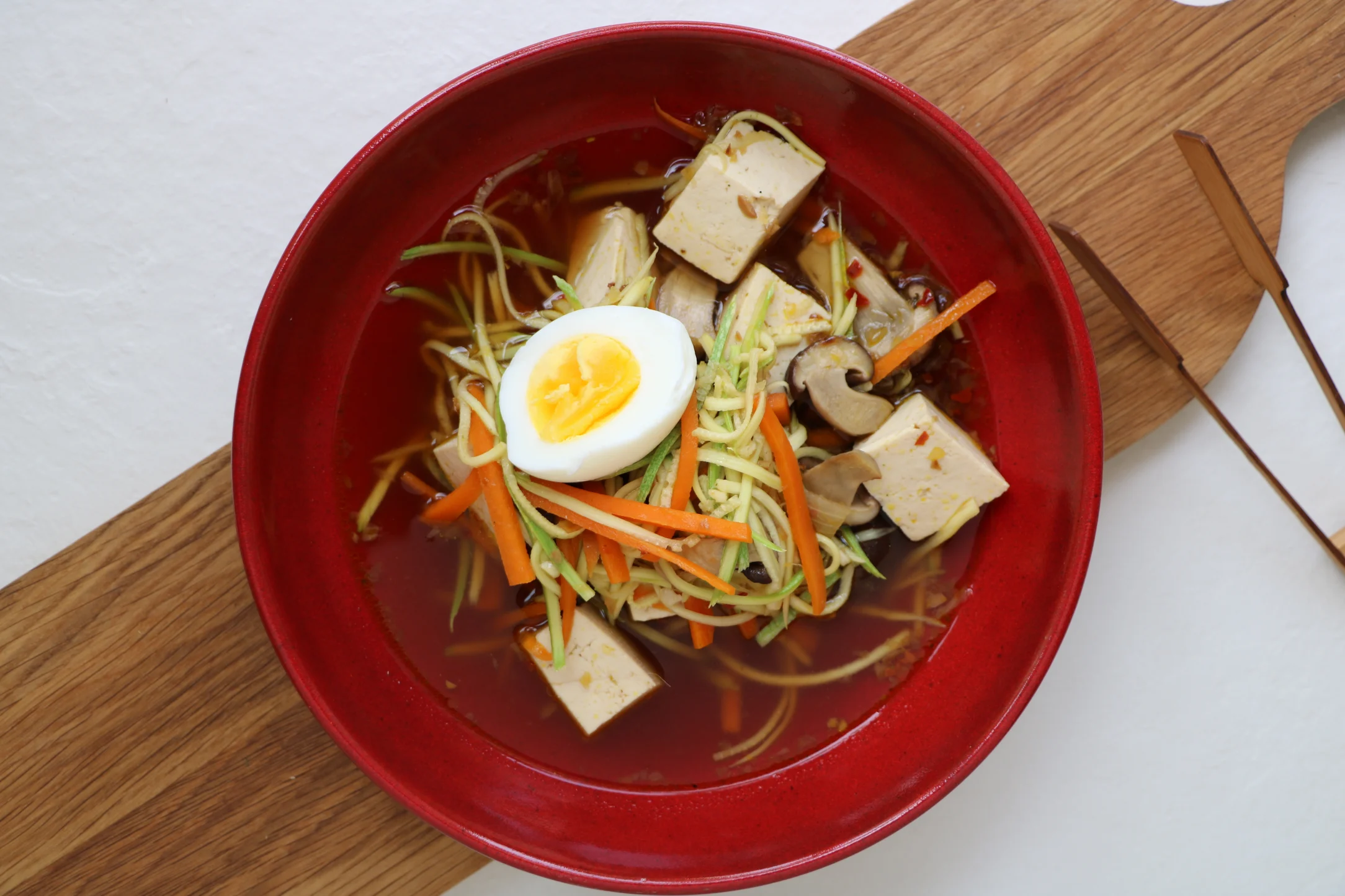 Vegetarian Tofu and Egg Ramen with Zoodles