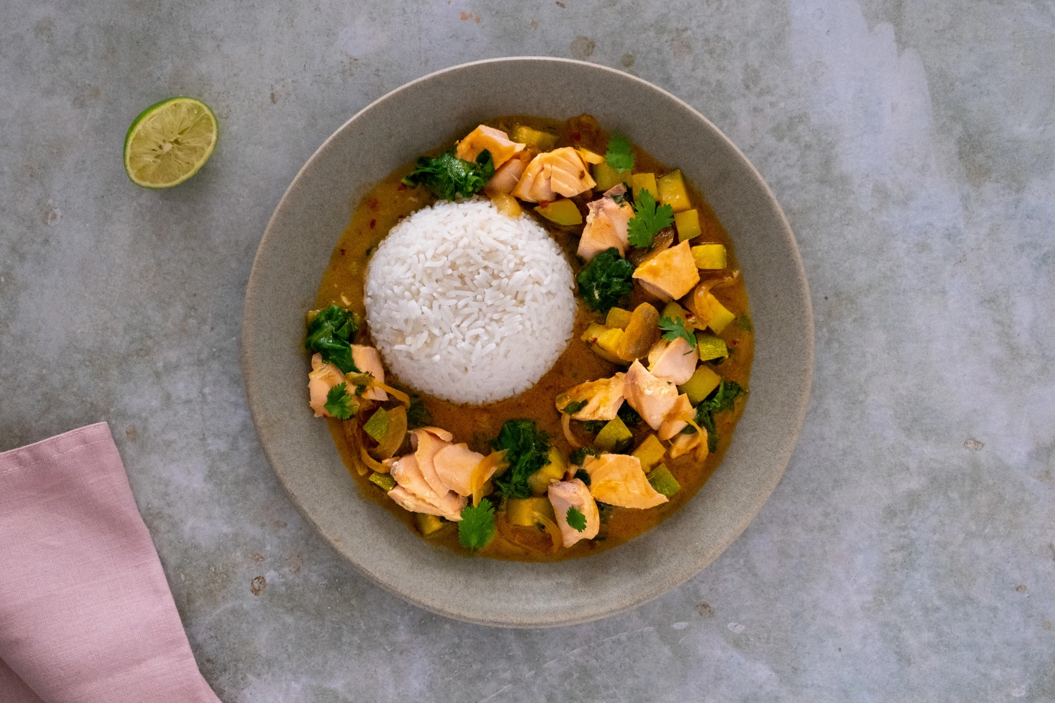Coconut Miso Salmon Curry with Jasmine Rice