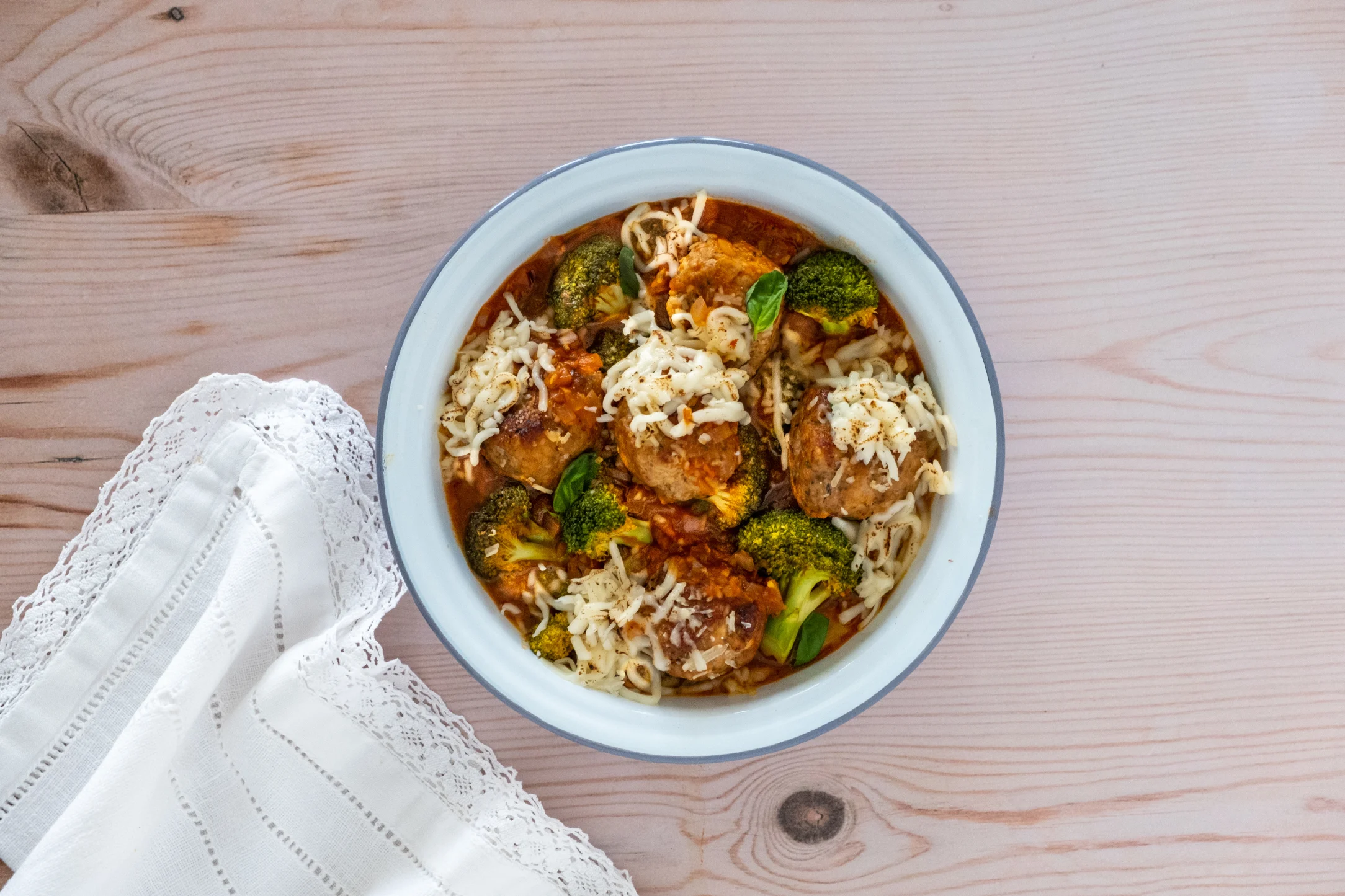 Baked Italian Chicken Meatballs in Marinara Sauce with Broccoli