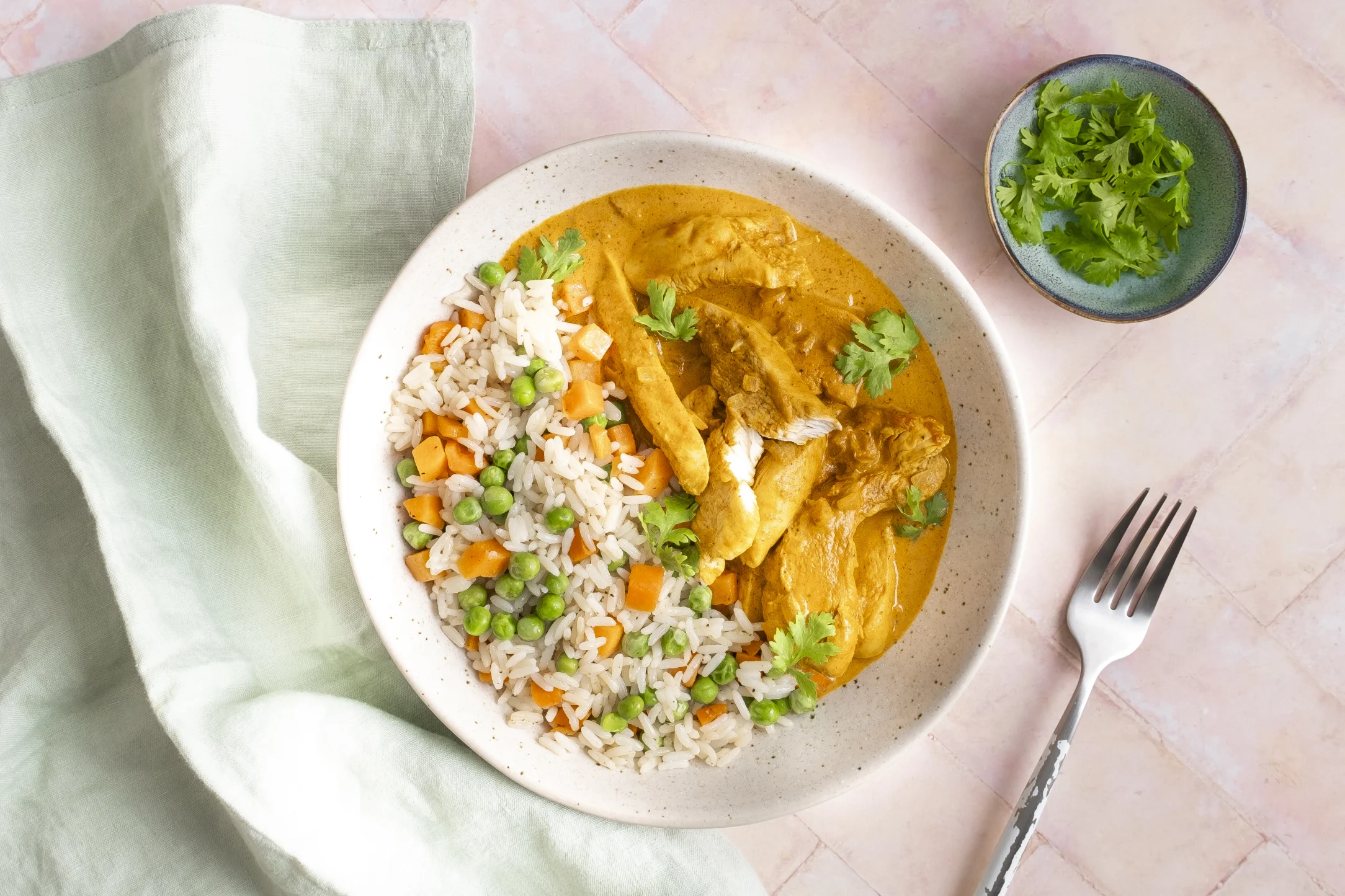 Express: Mild and Creamy Chicken Curry with Mix Veg Rice with Pre-prepped Ingredients