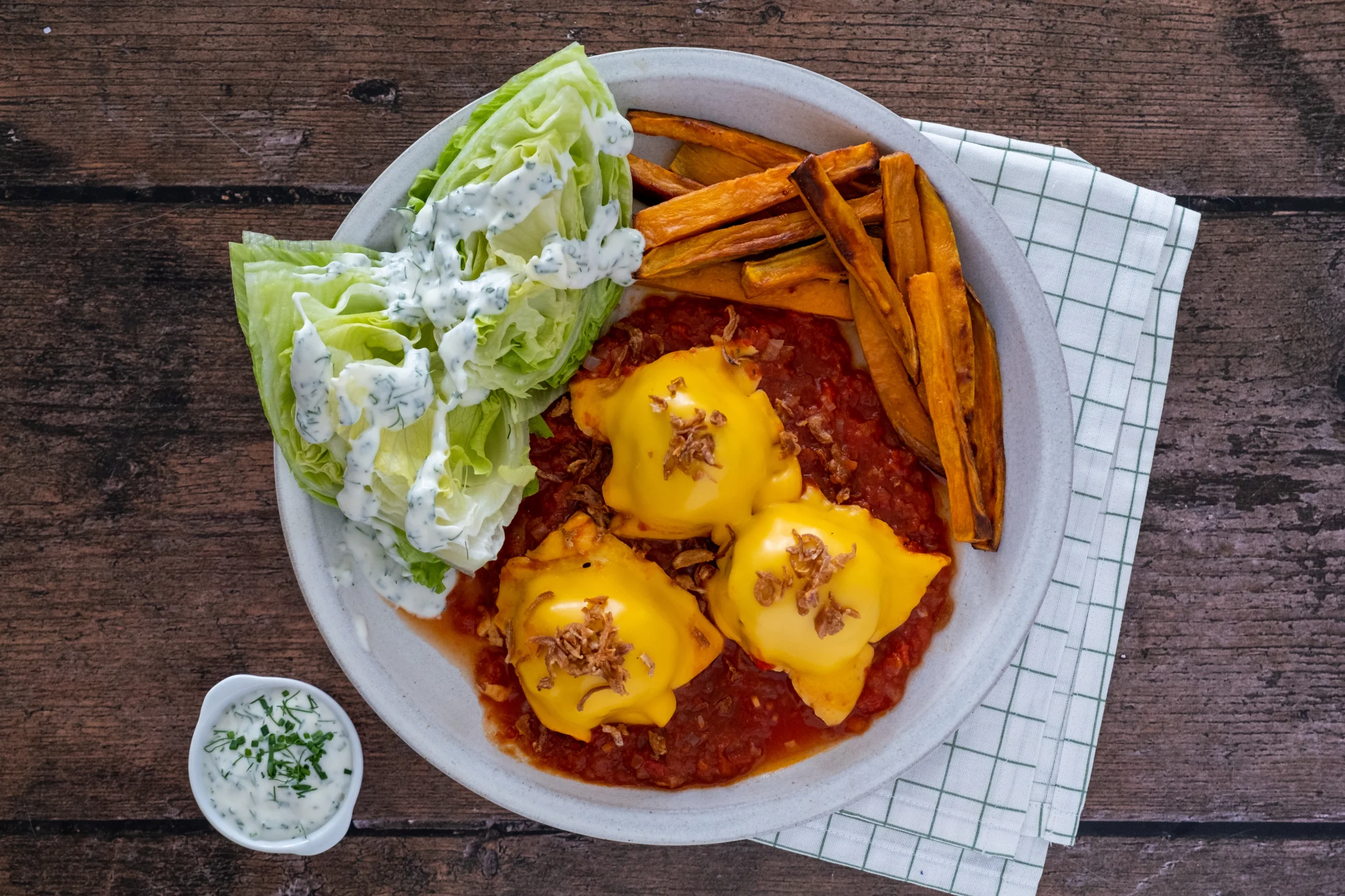 Cheeseburger Meatballs with Salad and Secret Dressing