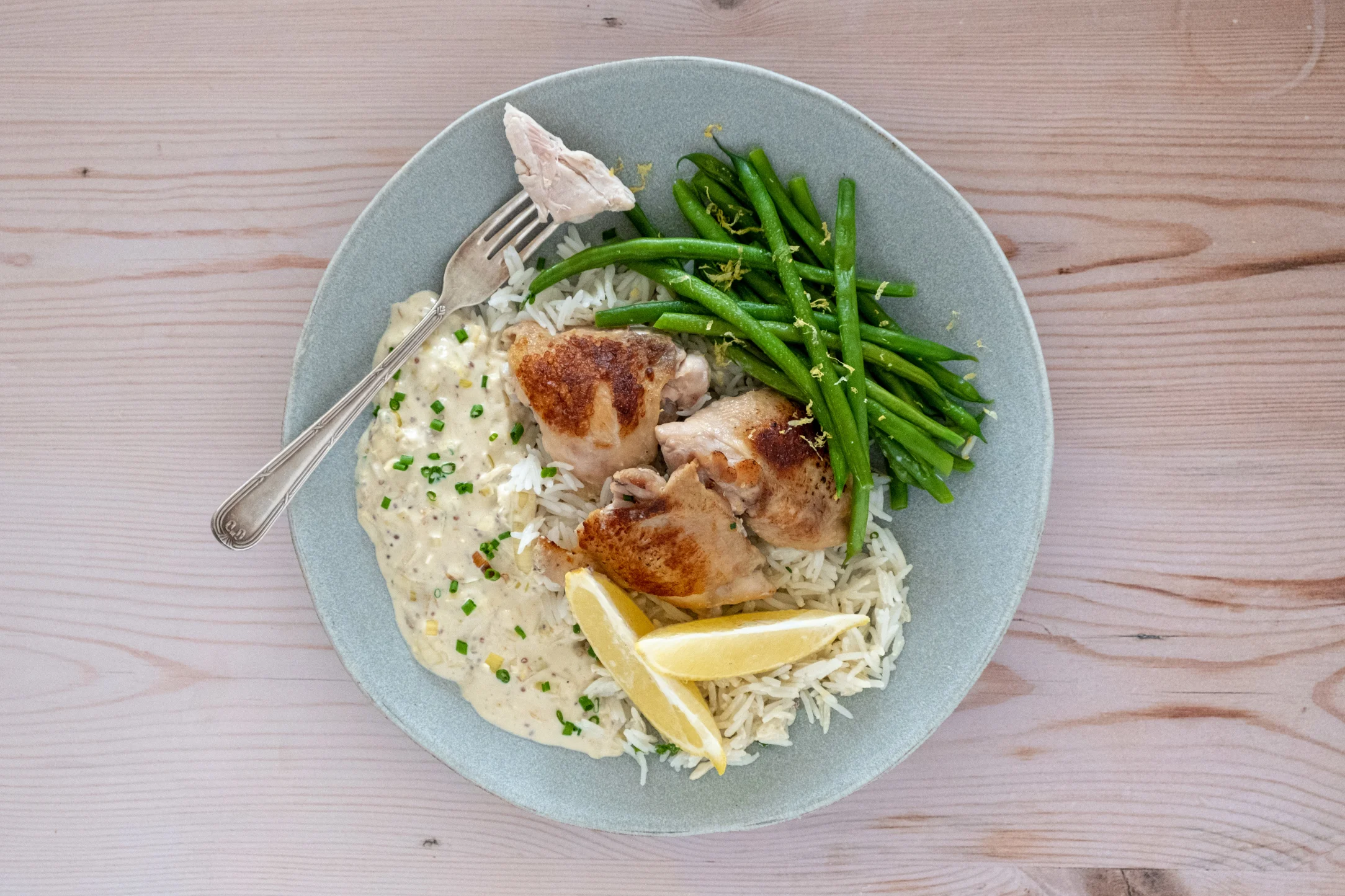 Chicken Dijonnaise with Rice and Green Beans