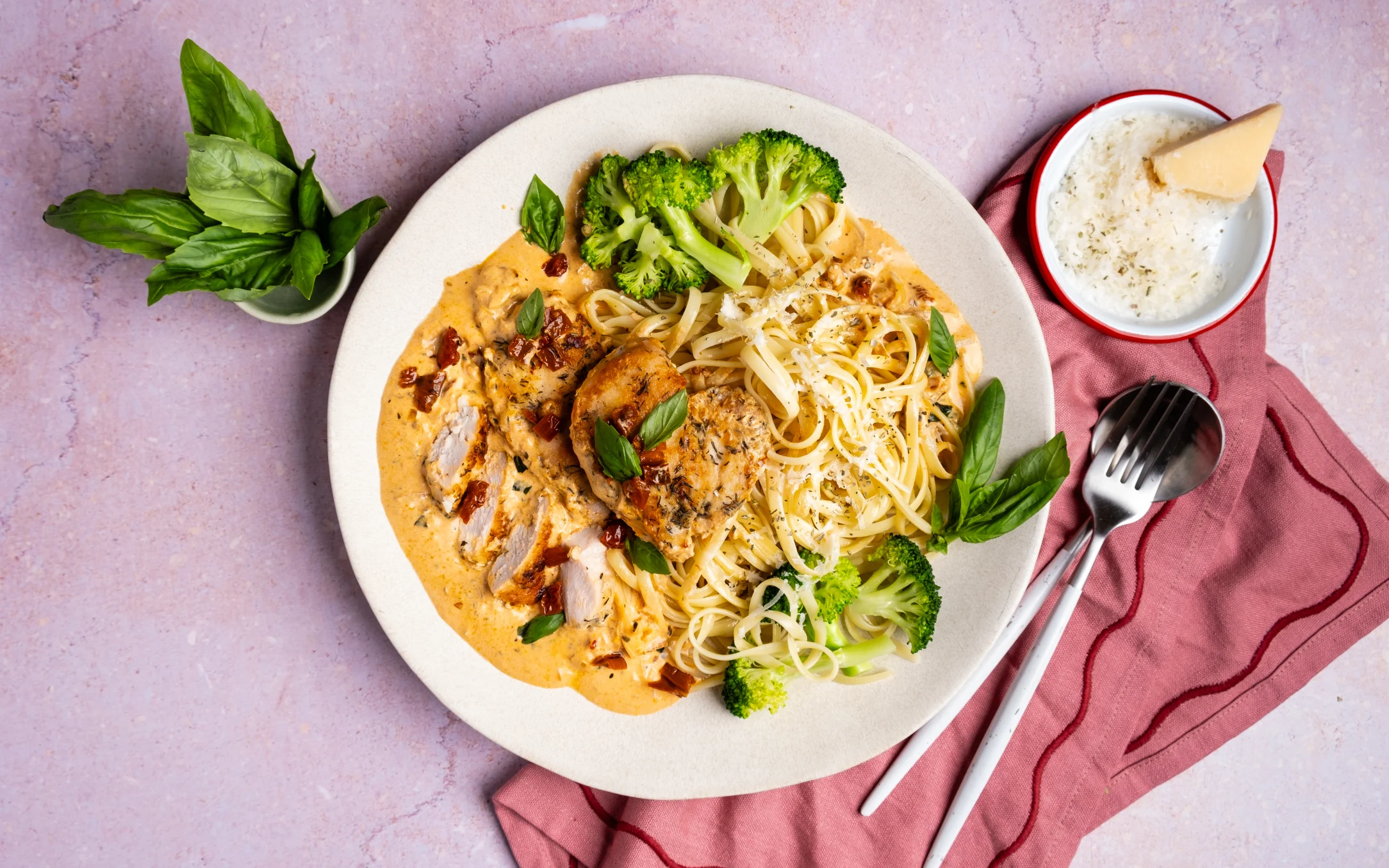 "Marry Me" Chicken in Sundried Tomato Sauce with Linguine and Broccoli