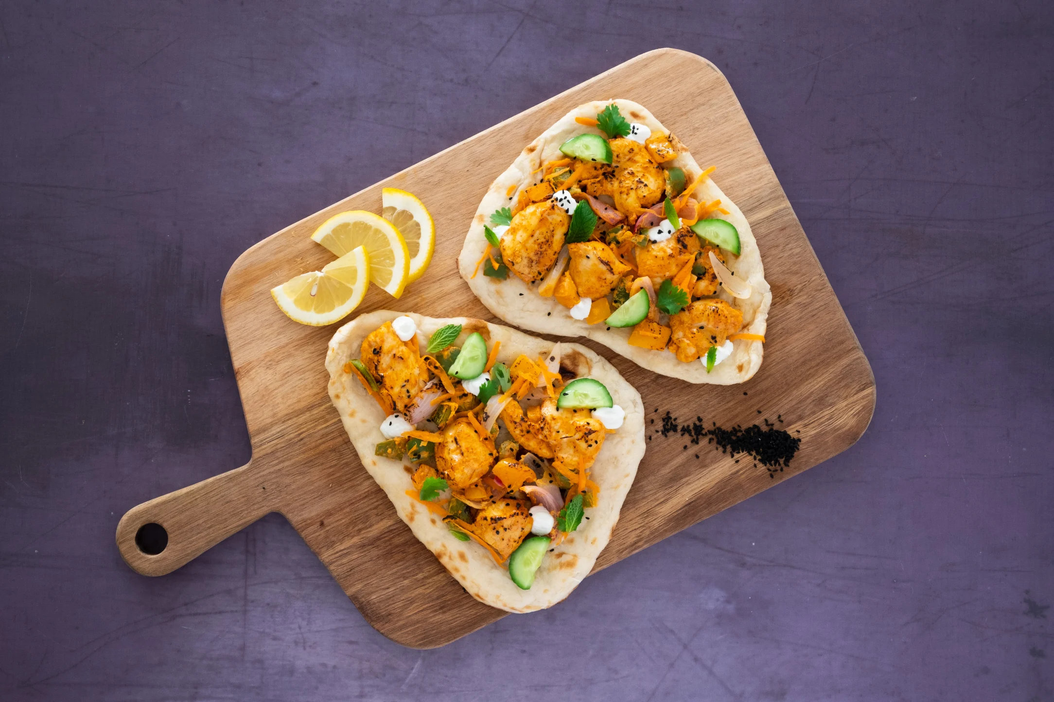 Chicken Tikka Naan Sandwich with Roasted Vegetables