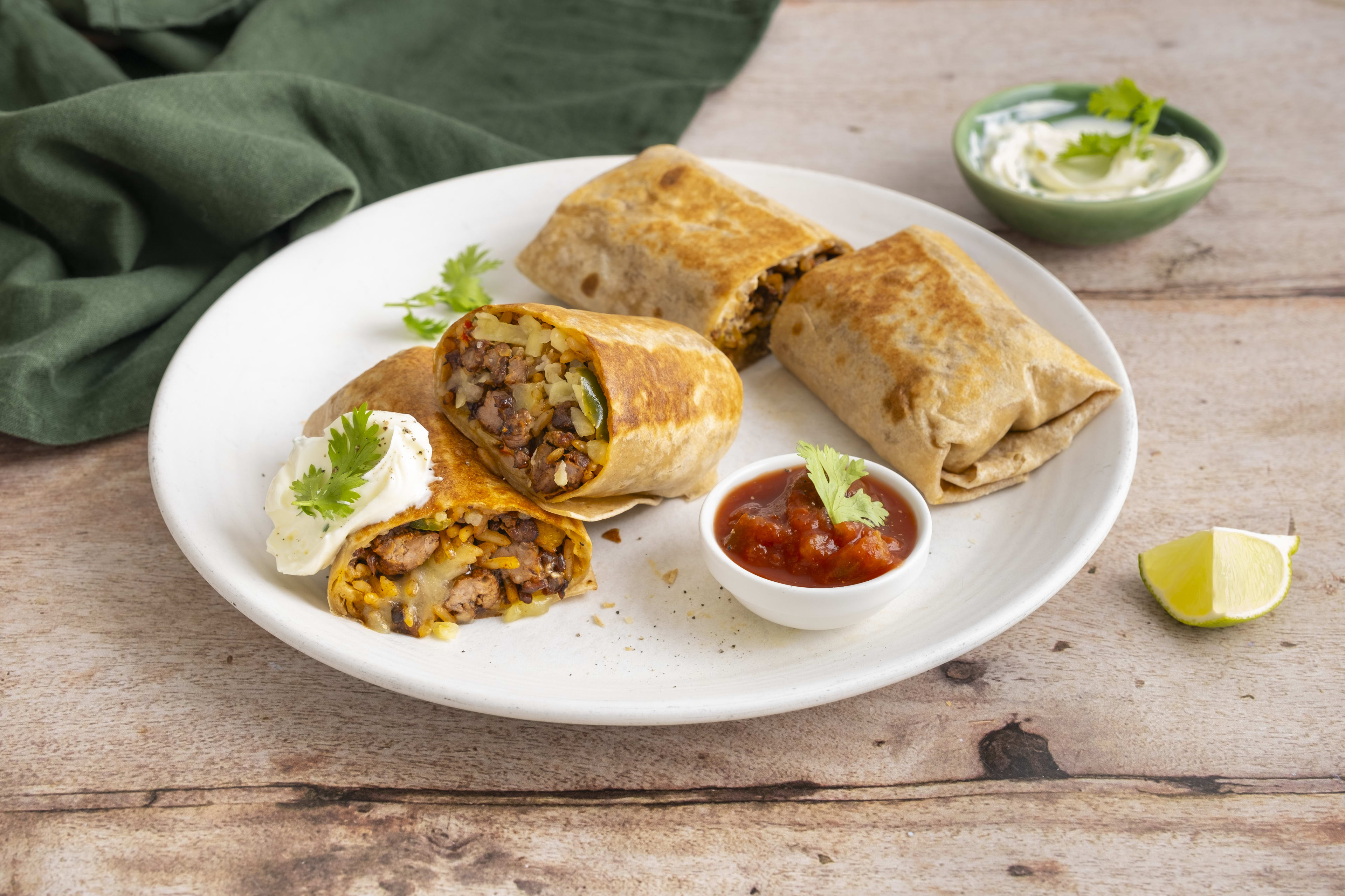 Beef Burrito with Sour Cream & Salsa