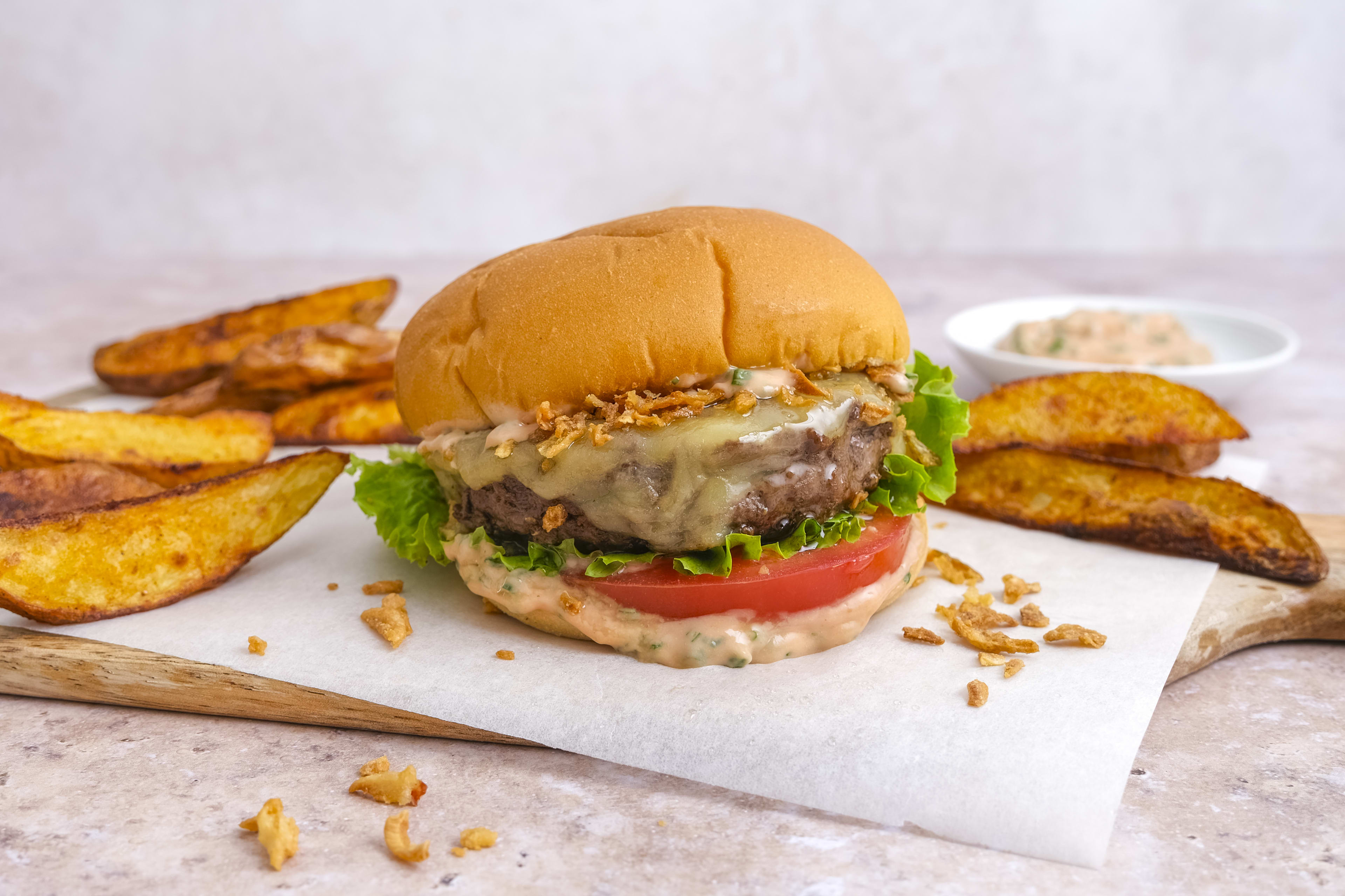 Classic Cheese Burger with Potato Wedges