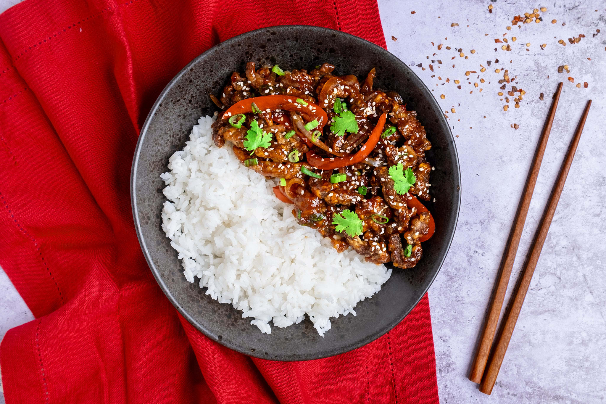 Crispy Chilli Beef with Jasmine Rice