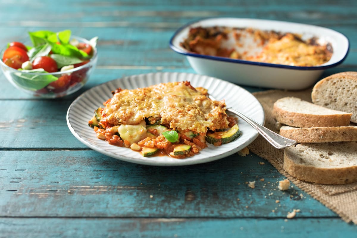 Courgette Parmigiana with Insalata Caprese