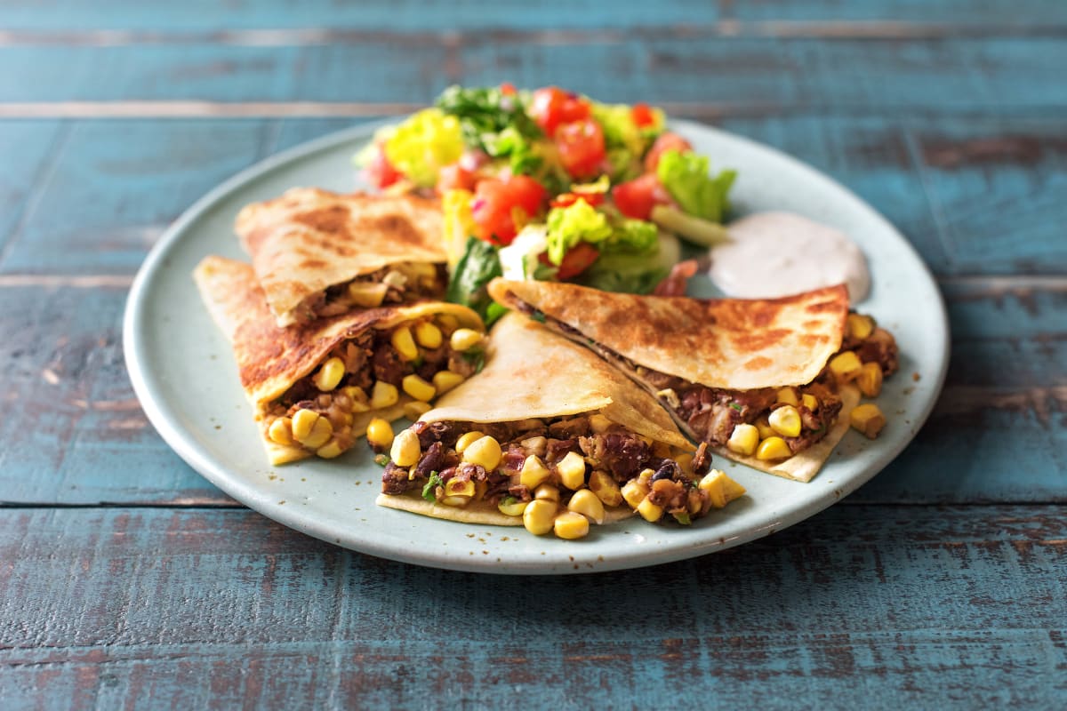 Quickdraw Quesadillas with Tomato Salsa and Citrus Sour Cream