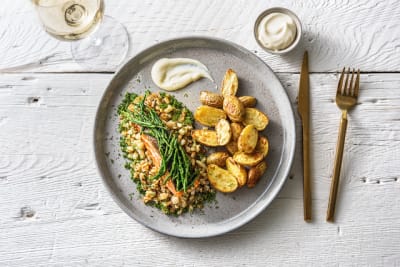 Gebakken zalmfilet met zeekraaltopping
