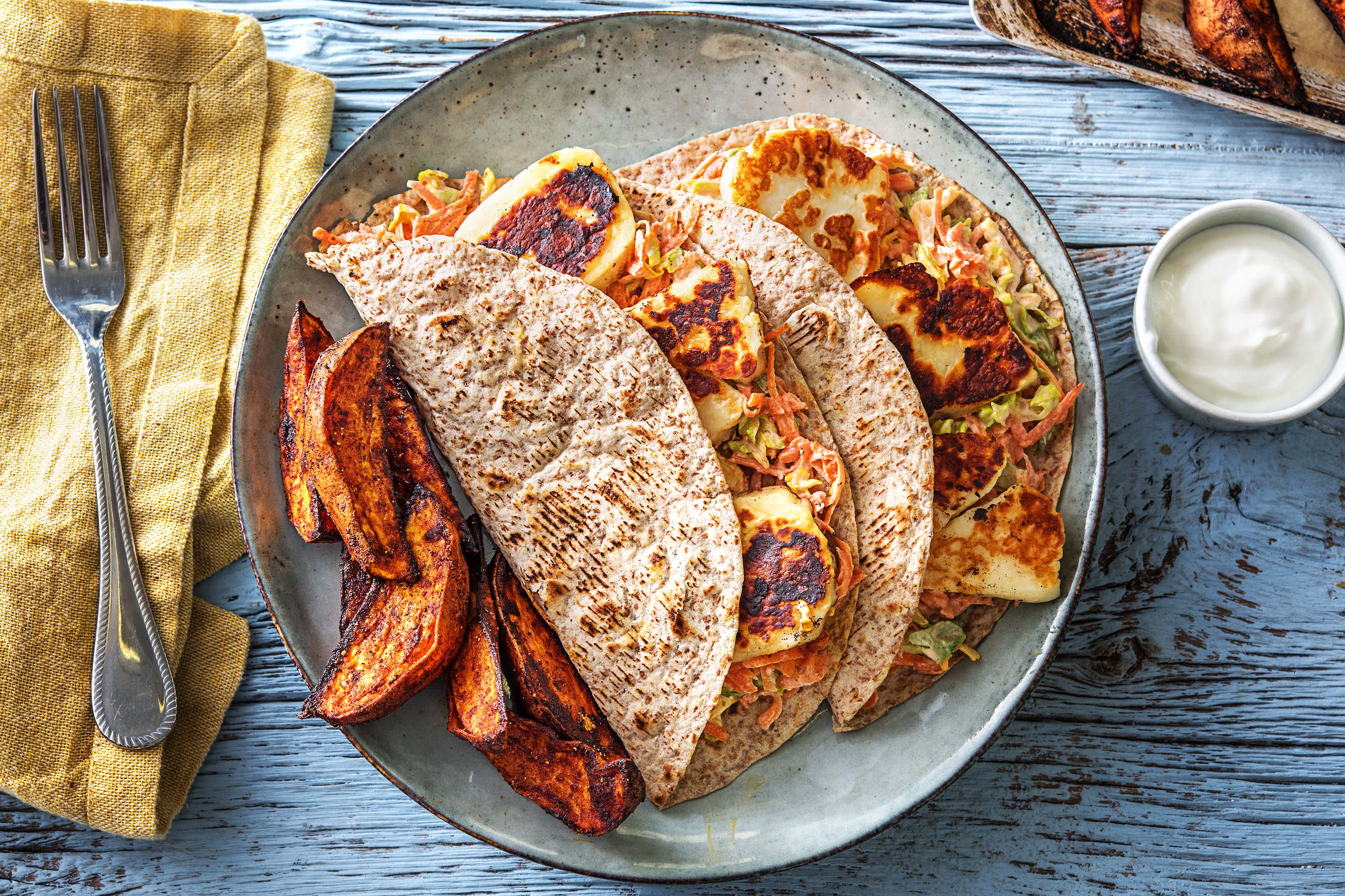 Halloumi Wraps with Sweet Potato Chips Recipe HelloFresh