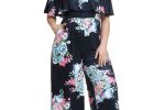 NEW CARMEN's Delightful Floral Knit Jumpsuit with Deep Ruffle Neckline
