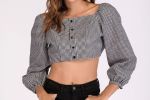 NEW HAZEL's Charming Cropped Top with Square Neckline and Front Buttons