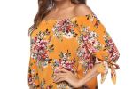 NEW TARA's Charming Off-Shoulder Chiffon Top with Tied ¾ Sleeves