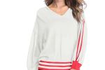 NEW BEATRICE's Clever Knit Top with Sporty Sleeve Stripes and Ribbed Bottom Band