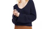 NEW REGINA's Compelling Knitted Sweater with Deep Plunge Neck and Flared Sleeves