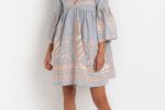 Kori Grey & Rose Gold Feather Embroidered Dress