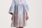 Kori Short Empire Linen Dress, Light Grey & Rose Gold