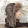 Raccoon Fur Aviator Hat, Brown Leather - Antoine Model