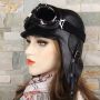 Black Leather Aviator Hat - Simon Model