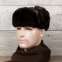 Brown Mink Fur Russian Ushanka Hat for Men, Brown Leather