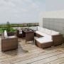 SET MUEBLES DE JARDÍN 10 PZAS Y COJINES RATÁN SINTÉTICO MARRÓN