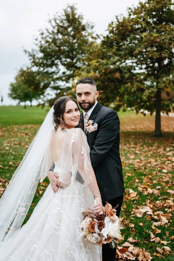 Unique Lace Wedding Dress in A-line Shape With Beaded Top, Deep