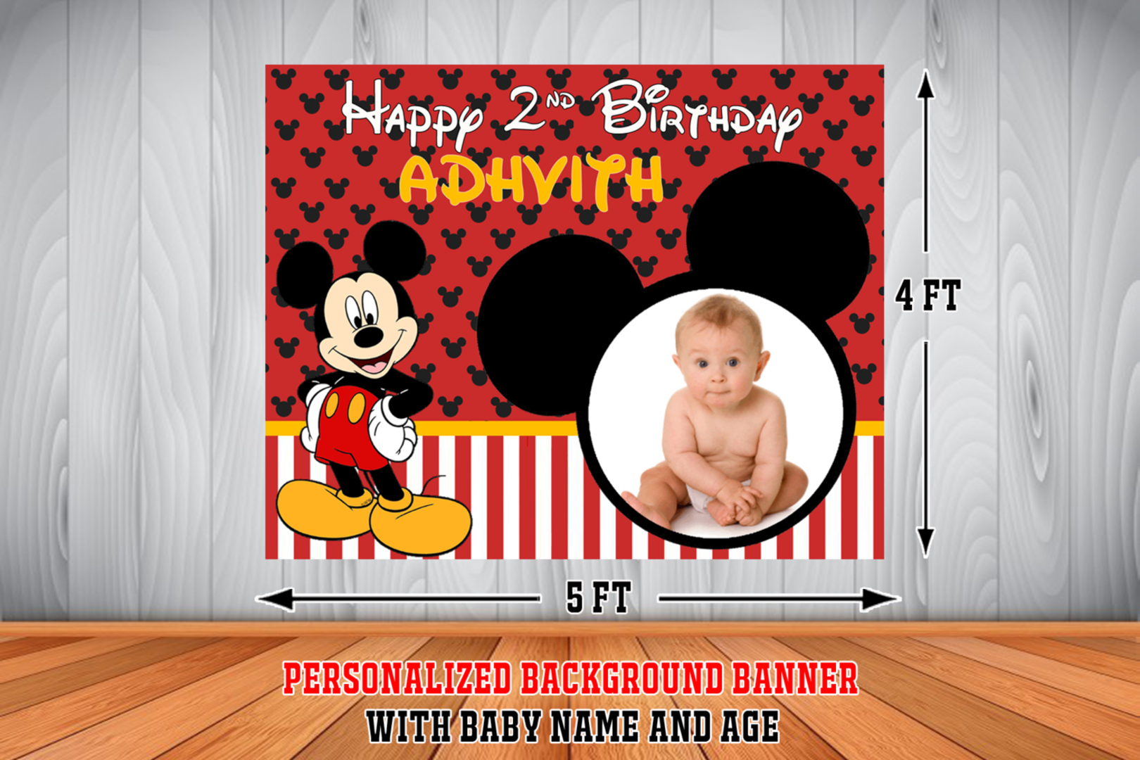 Personalized Mickey Mouse Birthday Backdrop Background Pic