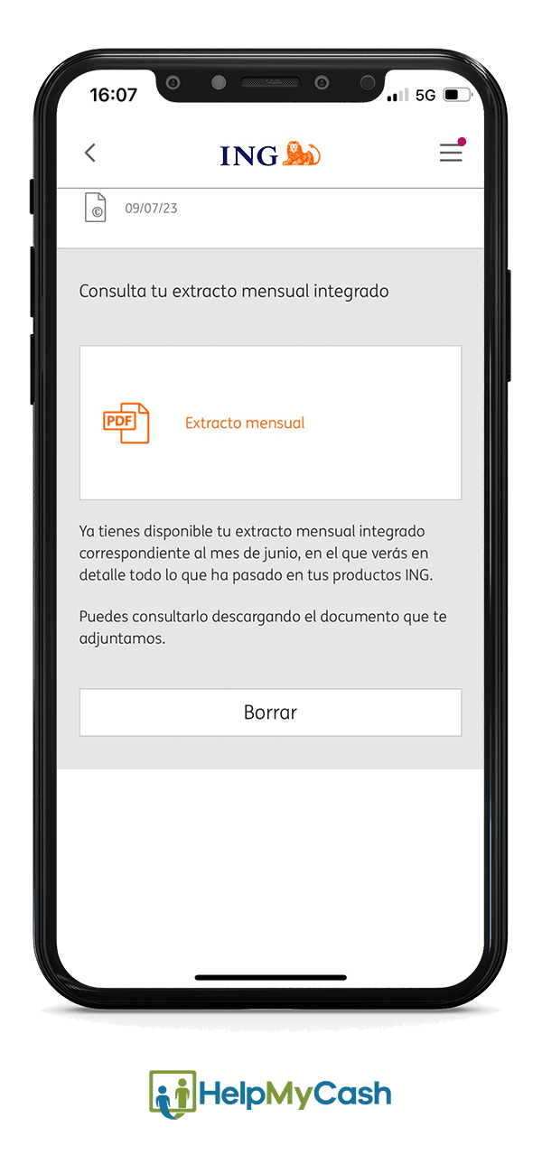 Consultar el extracto bancario de ING