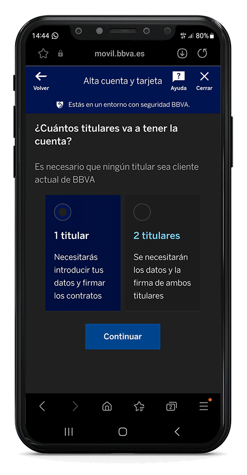 Proceso para abrir cuenta online en BBVA por el móvil