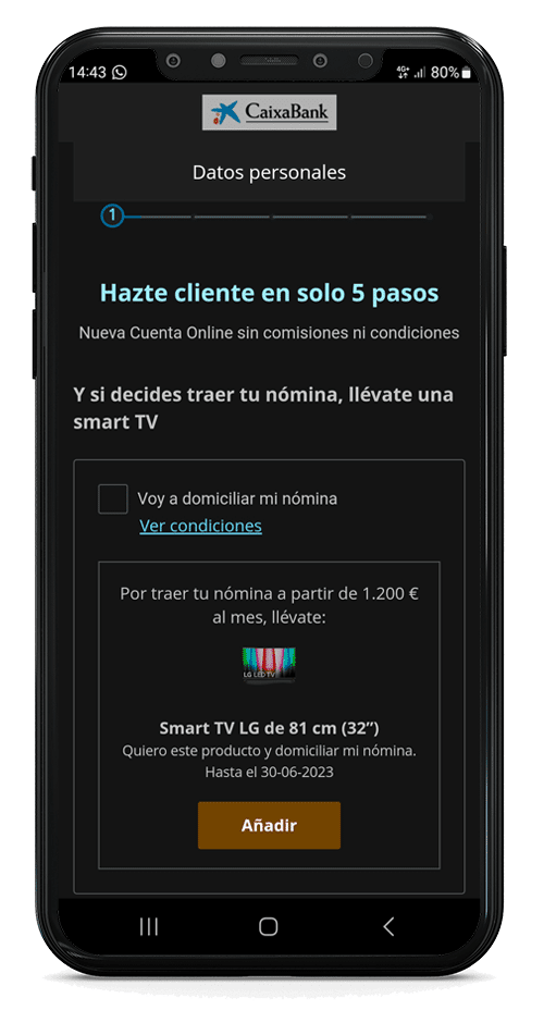 Proceso para abrir cuenta online en CaixaBank por el móvil