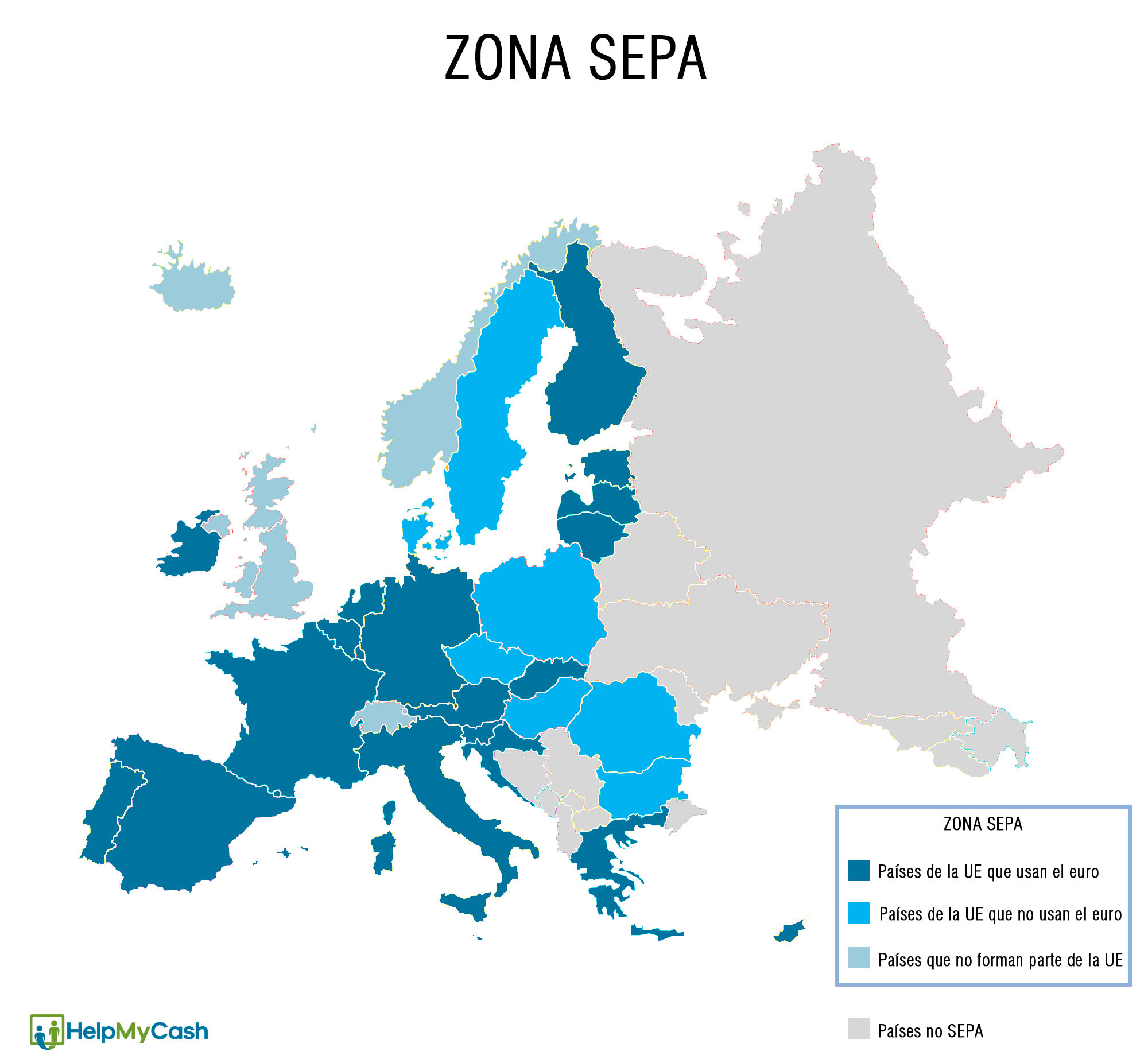 Mapa con los países de la zona SEPA