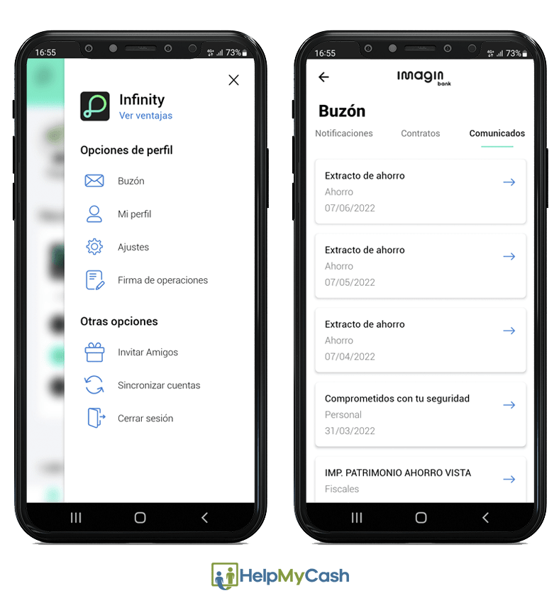 Consultar el extracto bancario de imagin
