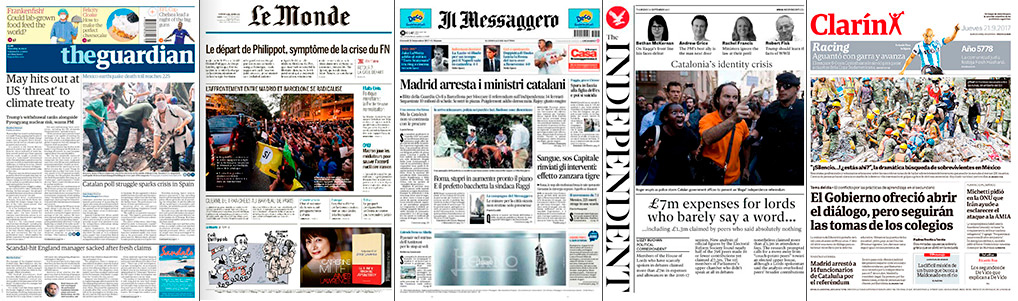 Portadas de periódicos sobre la independencia de cataluña