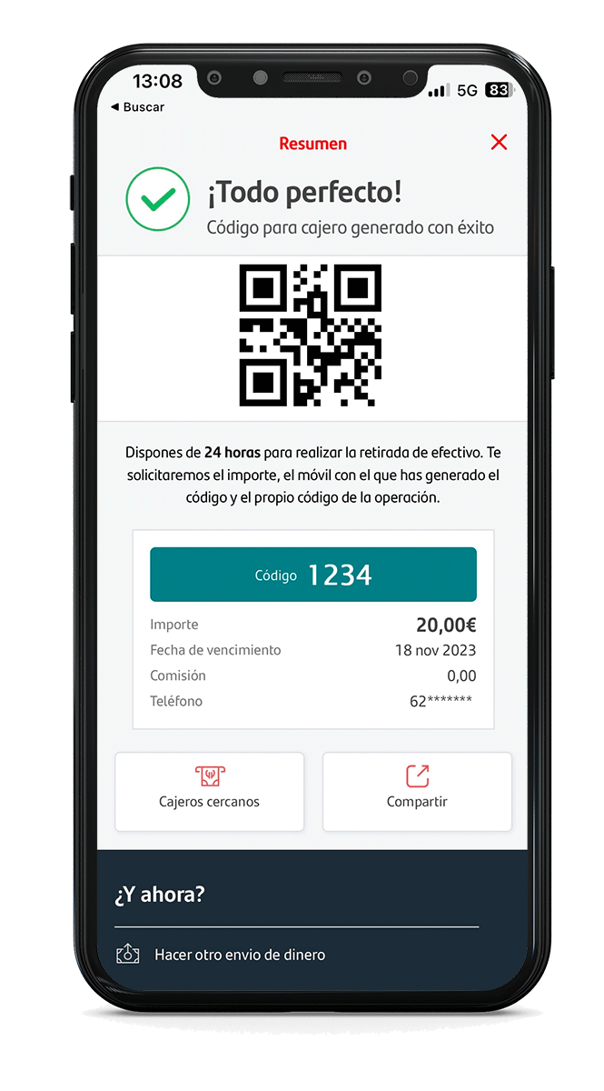 Sacar dinero sin tarjeta con la app de Banco Santander