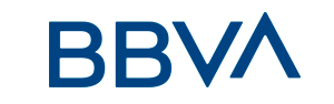 Logotipo de BBVA con letras azules y en negrita sobre fondo blanco.