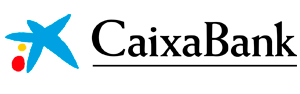 Logotipo de CaixaBank con símbolo de estrella de mar azul y puntos de colores a la izquierda.