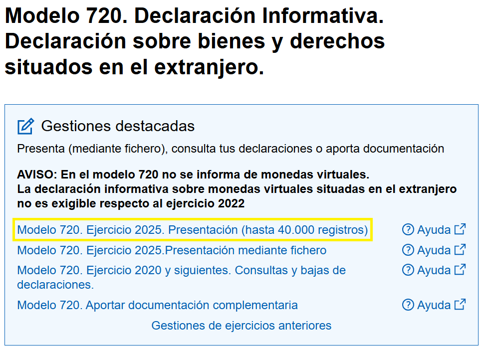 Modelo 720  de la Agencia Tributaria
