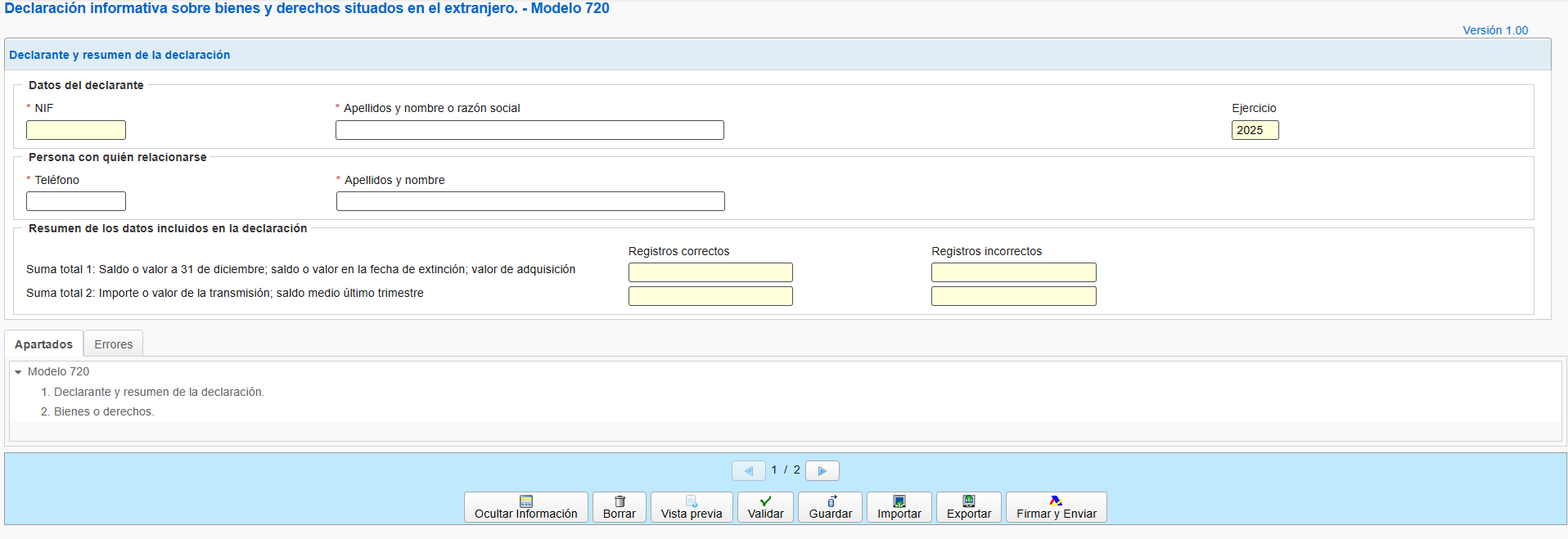 Modelo 720  de la Agencia Tributariav