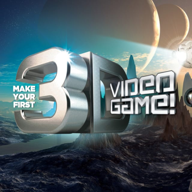word 3D video game in bold font. set on world with two moons.