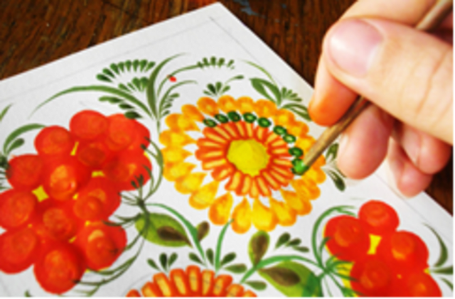page with water color flowers in red and yellow